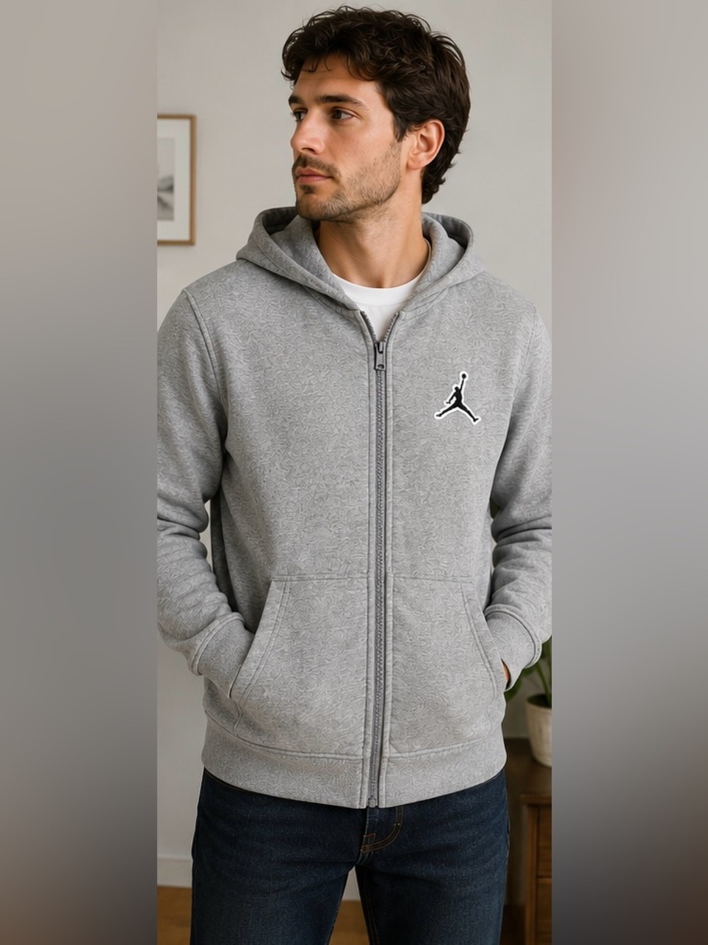Jordan Gray Fleece Zip Hoodie Mens Small Kids XL